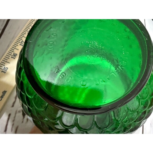 Vintage E. O. Brody Co. Forest Green Fish Scale Glass Vase Bowl 4” - Picture 5 of 10